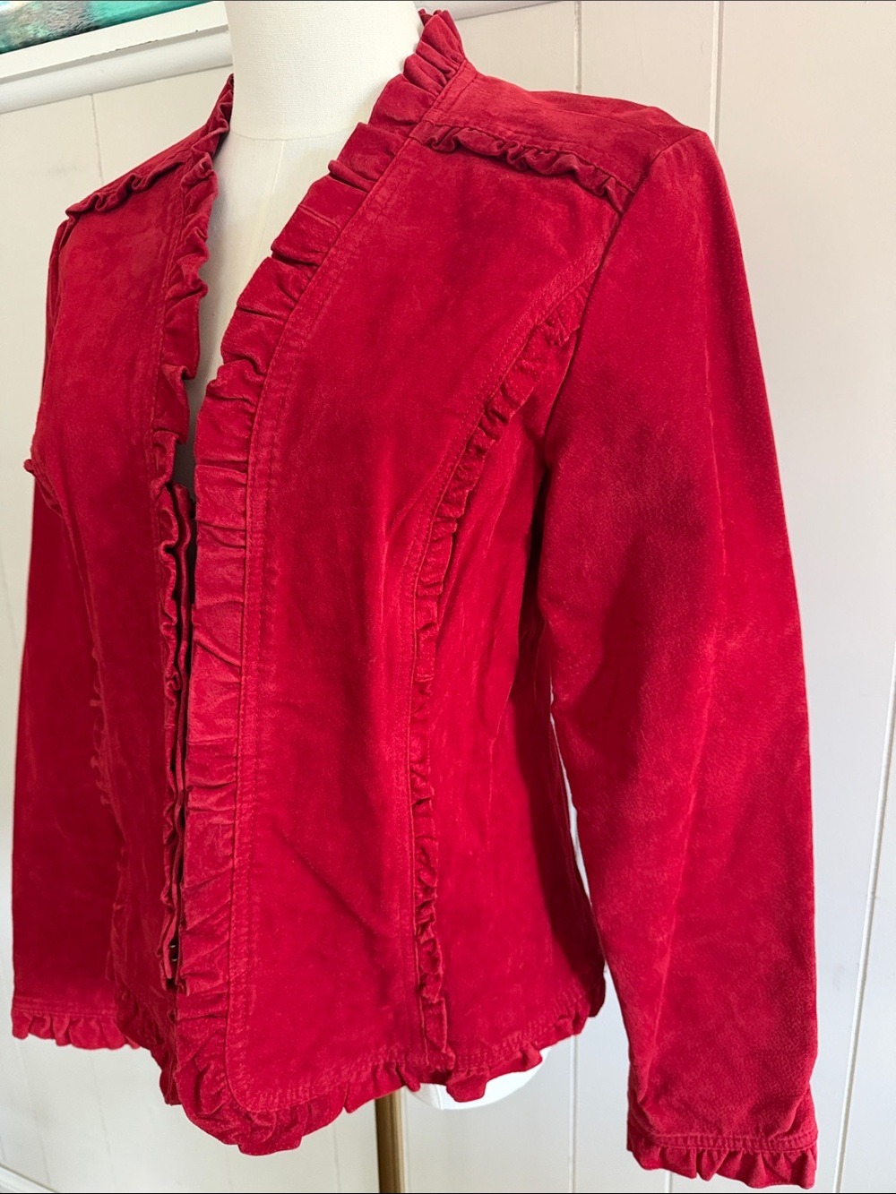 Vintage Suede Leather Red Ruffled Women's Jacket Medium Boho Whimsigoth Witchy - Picture 4 of 16